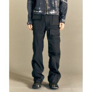ANDERSSON BELL Black Raw Edge Multi Pockets Distressed Cargo Pants 46 / S